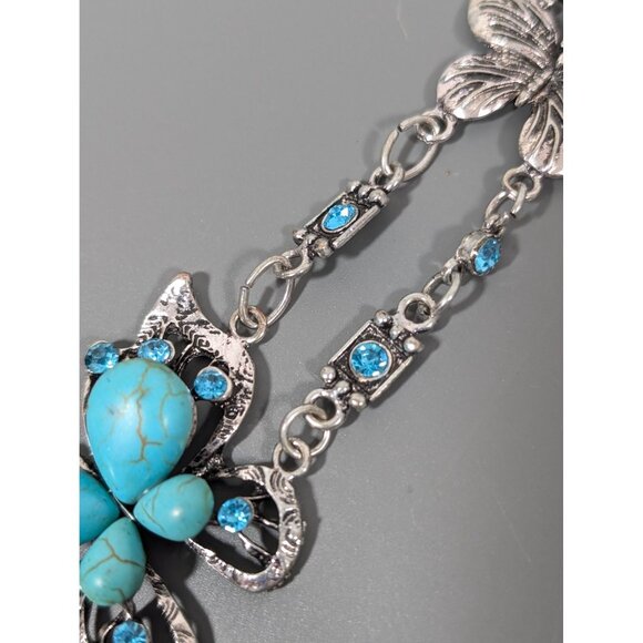 Beachy Boho Faux Turquoise Stone Butterfly Chain Bracelet 8" - Picture 4 of 7